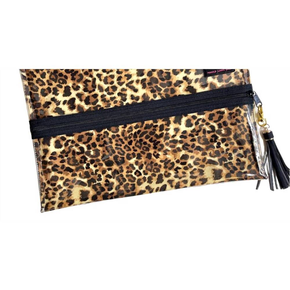 NEW MAKEUP JUNKIE women's lady leopard medium bag in clear top